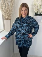 Vero Moda (M) Fekete Kék Foltmintás, Fényes Anyagú Elöl Végig Gombos Felső