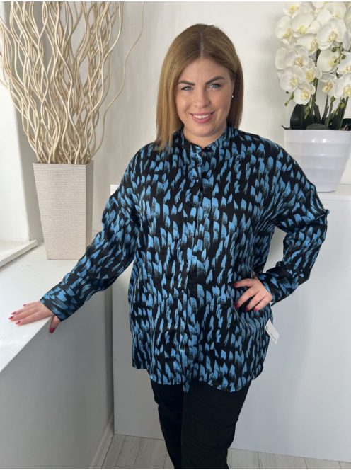 Vero Moda (M) Fekete Kék Foltmintás, Fényes Anyagú Elöl Végig Gombos Felső