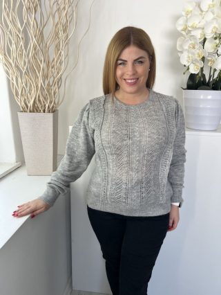   ÚJ Dorothy Perkins (M) Galambszürke Kötött Kereknyakú, Fodros Felső