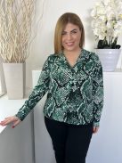 Gallery (M) Zöld Kigyóbőrmintás Elöl Végig Gombos, Galléros Felső