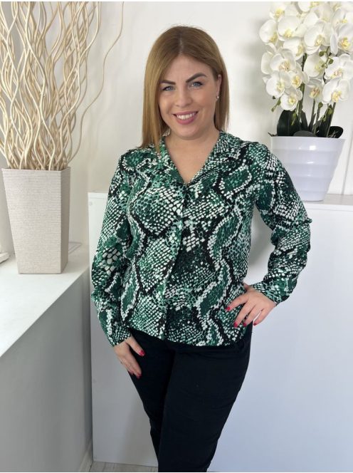 Gallery (M) Zöld Kigyóbőrmintás Elöl Végig Gombos, Galléros Felső