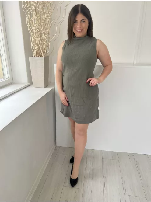 ZARA (L) Világos Khaki Anyagában Bordázott Magasított Nyakú, Rugalmas Anyagú Ruha