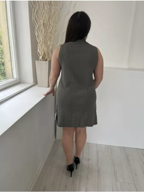 ZARA (L) Világos Khaki Anyagában Bordázott Magasított Nyakú, Rugalmas Anyagú Ruha