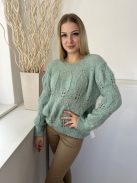  TopShop (S) Menta Anyagában Mintás, Kerek Nyakú Kötött Felső