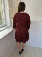 Dunnes (M) Fekete Piros Apró Virágos, Kerek Nyakú Fodros Aljú, Gumis Ujjvégű Ruha