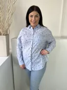 ZARA (M) Világoskék Apró Csillagmintás, Elől Végig Gombos Mellnél Zsebes, Galléros Felső