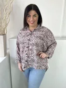 Primark (M) Fehér-Kékeslila Fekte-Pink Foltmintás Elől Végig Gombos, Galléros Felső