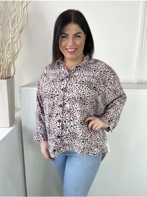 Primark (M) Fehér-Kékeslila Fekte-Pink Foltmintás Elől Végig Gombos, Galléros Felső