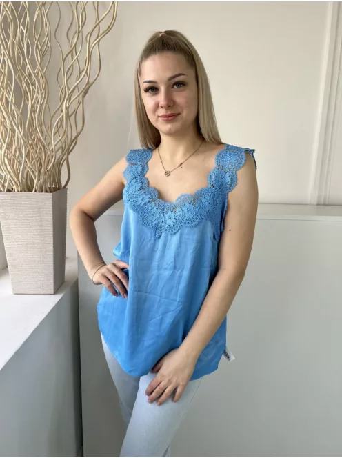 Gallery (M) Kék Felül Horgoltmintás Fényes Anyagú, Pántos Felső