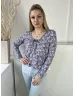   Primark (M) Kék Színes Virágos, Anyagában Csíkos Mellnél Díszmegkötős Felső