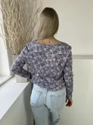 Primark (M) Kék Színes Virágos, Anyagában Csíkos Mellnél Díszmegkötős Felső