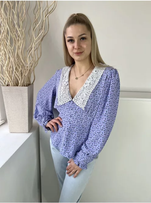 River Island (M) Kékeslila Apró Mintás, Felül Horgoltmintás Elől Díszgombos, Hátul Gumisderekú Felső