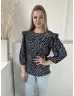   TU (M) Sötétkék Fehér Pöttyös, Buggyos Ujjú Fodros Vállú, Gumis Ujjvégű Felső