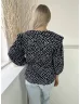   TU (M) Sötétkék Fehér Pöttyös, Buggyos Ujjú Fodros Vállú, Gumis Ujjvégű Felső