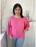  New Collection (M) Rózsaszín Hátul Nyakban Gombos Buggyos Ujjú Felső