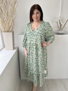 Primark (L) Zöld Fehér Virágos, Gumisderekú Lenge Fazonú Ruha