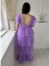   Faeriesty (L) Lila Hátul Cipzáros, Hálósanyagú Mélykivágású Ruha