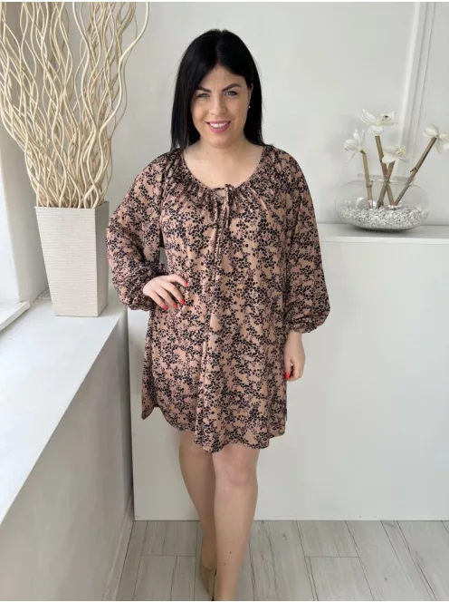 Primark (M) Barna Fekete Foltmintás, Mellnél Megkötős Gumis Ujjvégű Ruha