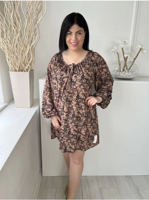 Primark (M) Barna Fekete Foltmintás, Mellnél Megkötős Gumis Ujjvégű Ruha