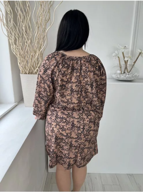 Primark (M) Barna Fekete Foltmintás, Mellnél Megkötős Gumis Ujjvégű Ruha