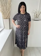 Urban Therads (M) Fekete Fehér Foltmintás, Kerek Nyakú, Oldalt Sliccelt, Rugalmas Anyagú Ruha