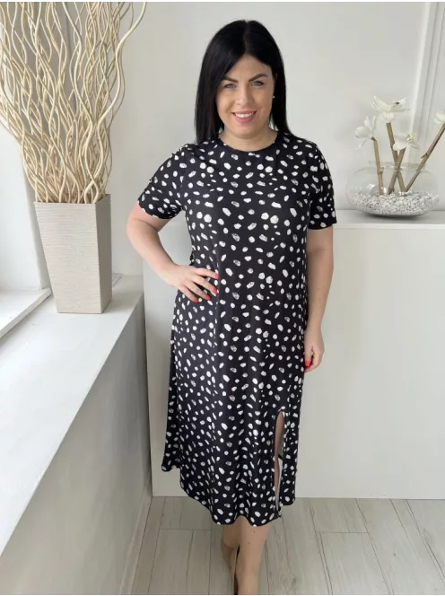 Urban Therads (M) Fekete Fehér Foltmintás, Kerek Nyakú, Oldalt Sliccelt, Rugalmas Anyagú Ruha