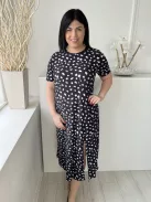 Urban Therads (M) Fekete Fehér Foltmintás, Kerek Nyakú, Oldalt Sliccelt, Rugalmas Anyagú Ruha