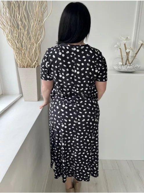 Urban Therads (M) Fekete Fehér Foltmintás, Kerek Nyakú, Oldalt Sliccelt, Rugalmas Anyagú Ruha