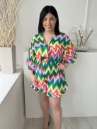 (M) Színes Mintás Mellnél Megkötős, Fodros Szegélyű, Gumisderekú Overál