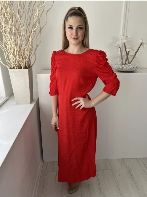 ÚjM&S (M) Piros Anyagában Foltmintás, Oldalt Cipzáros Hátul Nyitott, Csavart, Ujján Húzott Ruha