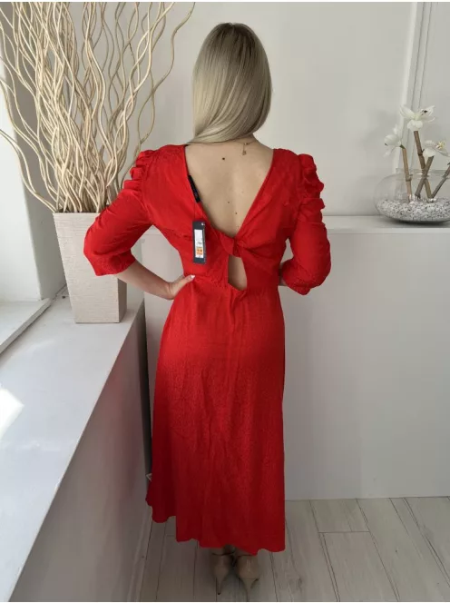 ÚjM&S (M) Piros Anyagában Foltmintás, Oldalt Cipzáros Hátul Nyitott, Csavart, Ujján Húzott Ruha