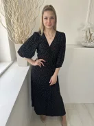 Other Stories (XS) Fekete Fehér Apró Pöttyös, Buggyos Ujjú Átlapolt, Oldalt Megkötős Ruha