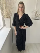 Other Stories (XS) Fekete Fehér Apró Pöttyös, Buggyos Ujjú Átlapolt, Oldalt Megkötős Ruha