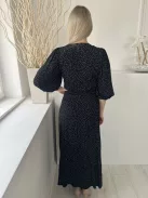 Other Stories (XS) Fekete Fehér Apró Pöttyös, Buggyos Ujjú Átlapolt, Oldalt Megkötős Ruha