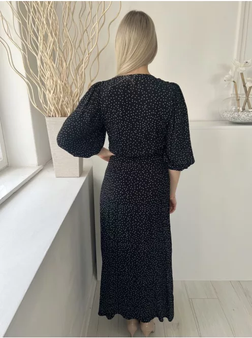 Other Stories (XS) Fekete Fehér Apró Pöttyös, Buggyos Ujjú Átlapolt, Oldalt Megkötős Ruha