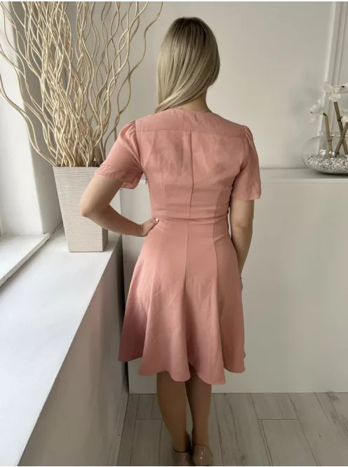 (M) Sötétpúder Oldalt Cipzáros, Vállán Ráncolt V Kivágású, Szoknyarésze Bővített Fazonú Ruha