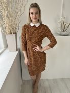 ÚJBlue Vanilla (M) Barna Fehér Pöttyös, Galléros Zsebes, Hátul Cipzáros, Derékban Megkötős Ruha