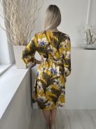 ZARA (S) Sárga Színes Virágos, Derékban Díszköves Hátul Nyakban Gombos Ruha