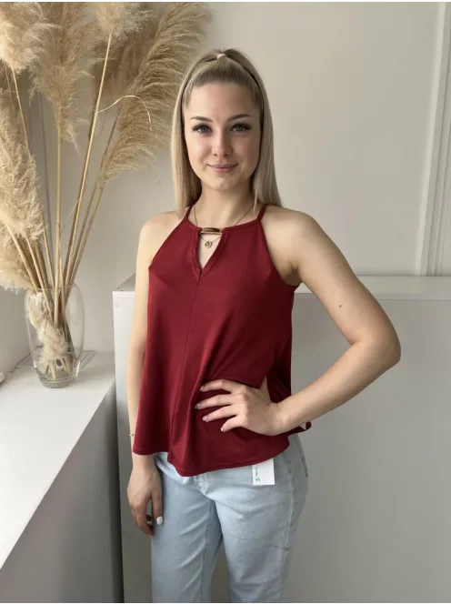 Atmosphere (S) Bordó Nyakánál Fémdíszes, Mellnél Kivágott Nyakpántos Felső