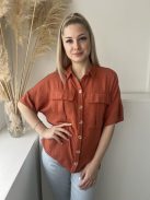 Primark (XS) Rozsdabarna Elől Végig Gombos, Mellnél Zsebes Galléros Felső