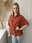 Primark (XS) Rozsdabarna Elől Végig Gombos, Mellnél Zsebes Galléros Felső