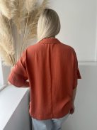 Primark (XS) Rozsdabarna Elől Végig Gombos, Mellnél Zsebes Galléros Felső