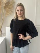 Primark (XS) Fekete Anyagában Mintás, Buggyos Ujjú Hátul Nyakban Megkötős Felső