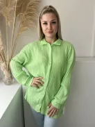 Boohoo (S) Neon Zöld Elől Végig Gombos, Pliszírozott Galléros Felső