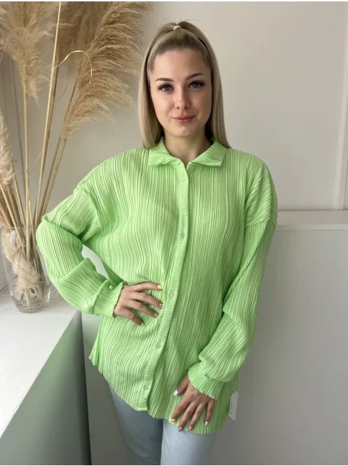 Boohoo (S) Neon Zöld Elől Végig Gombos, Pliszírozott Galléros Felső