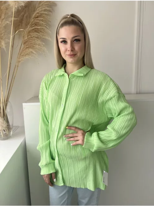 Boohoo (S) Neon Zöld Elől Végig Gombos, Pliszírozott Galléros Felső