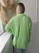 Boohoo (S) Neon Zöld Elől Végig Gombos, Pliszírozott Galléros Felső