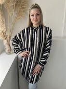 Primark (XS) Fekete-Fehér Csíkos, Elől Rejtett Gombos Galléros, Hosszított Fazonú Felső