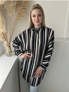   Primark (XS) Fekete-Fehér Csíkos, Elől Rejtett Gombos Galléros, Hosszított Fazonú Felső