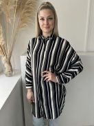 Primark (XS) Fekete-Fehér Csíkos, Elől Rejtett Gombos Galléros, Hosszított Fazonú Felső